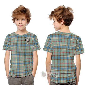 Balfour Blue Tartan Kid T-Shirt with Family Crest