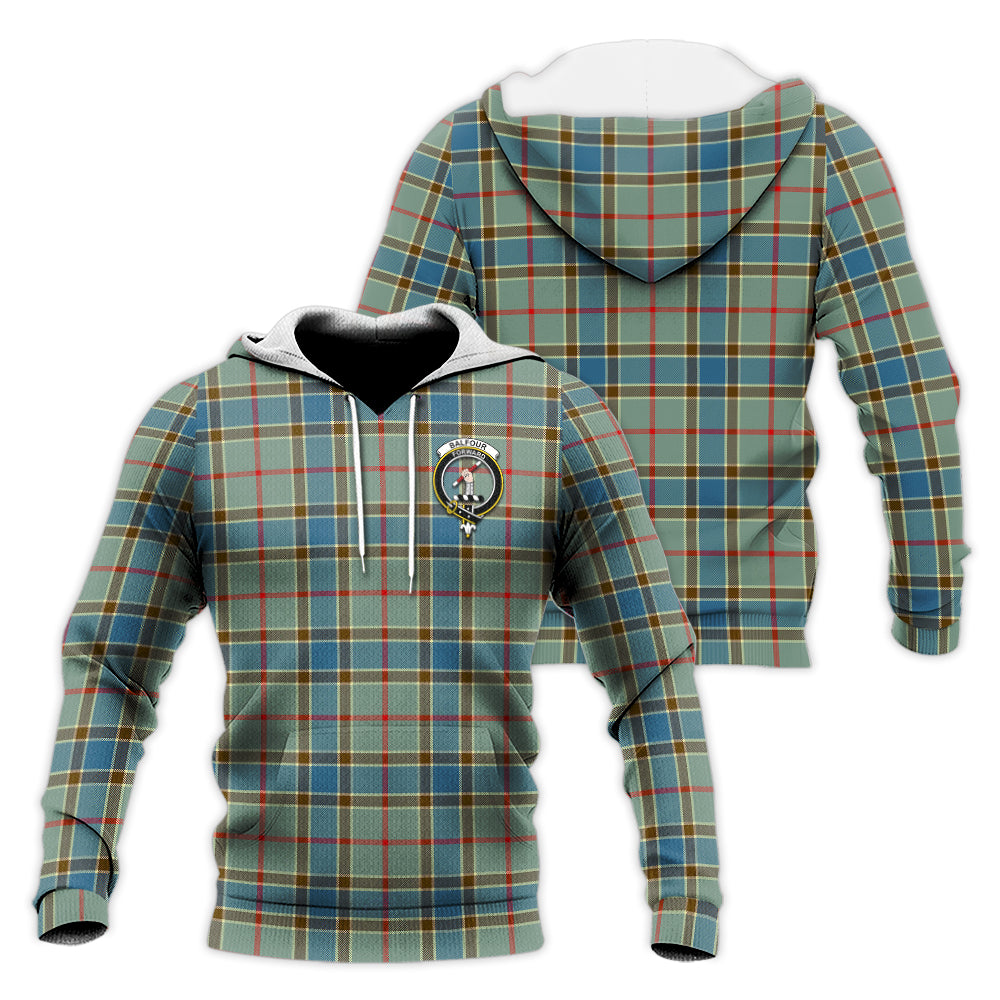 Balfour Blue Tartan Knitted Hoodie with Family Crest Unisex Knitted Hoodie - Tartanvibesclothing