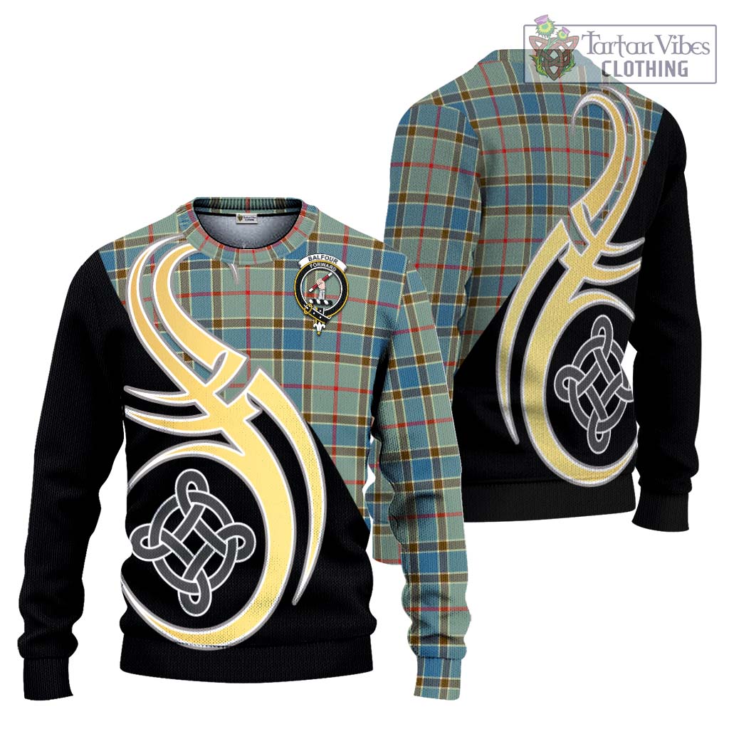 Balfour Blue Tartan Knitted Sweater with Family Crest and Celtic Symbol Style Unisex - Tartan Vibes Clothing