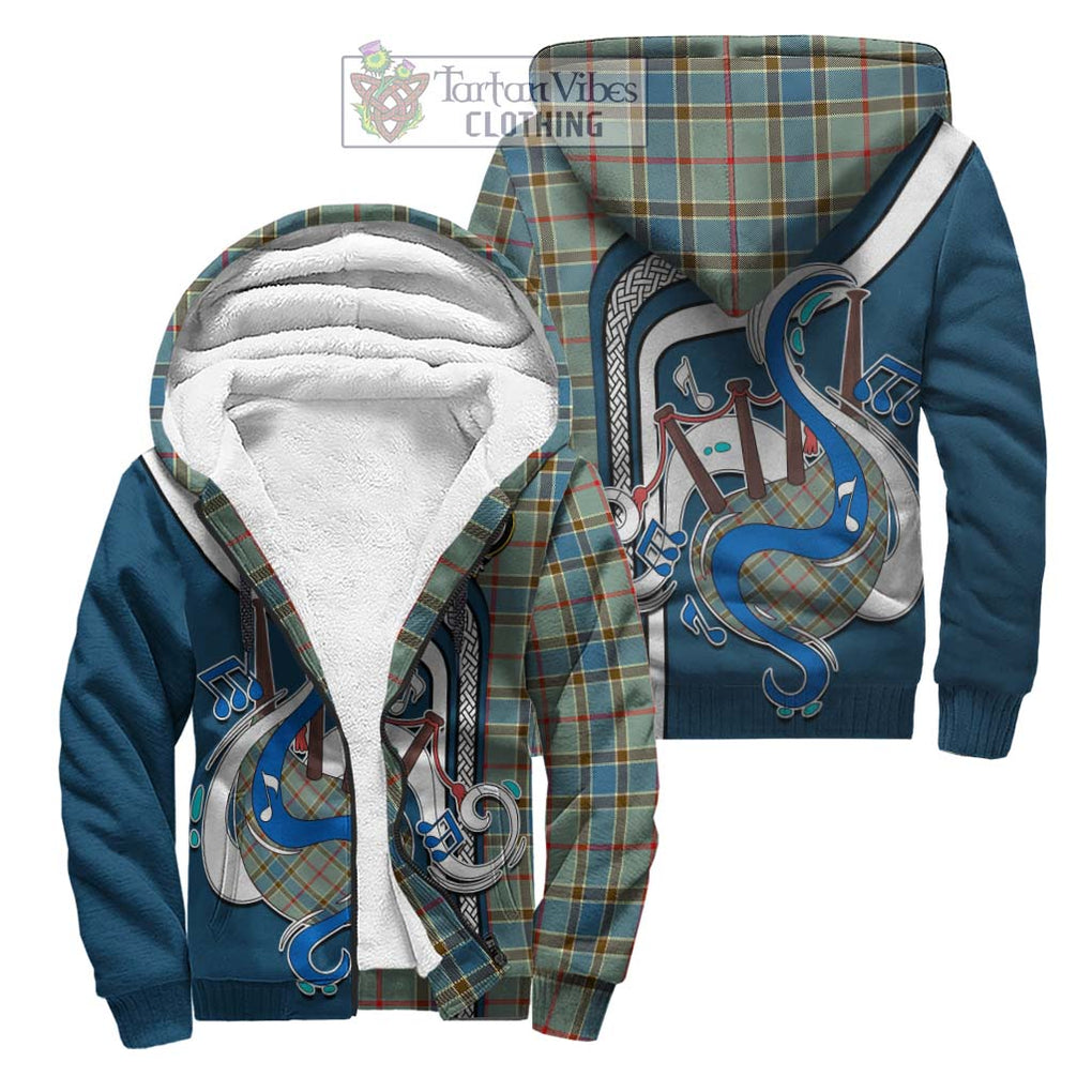 Balfour Blue Tartan Sherpa Hoodie with Epic Bagpipe Style Unisex S - Tartanvibesclothing Shop