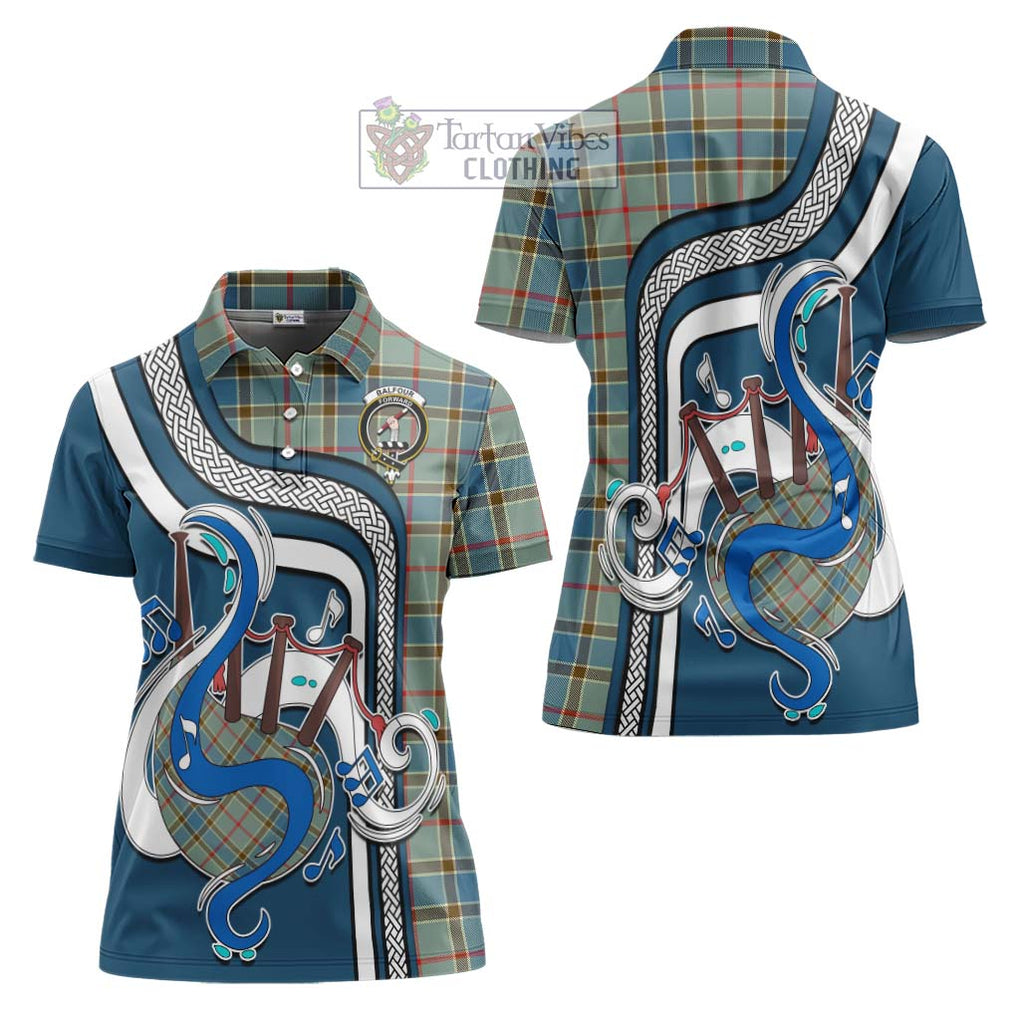 Balfour Blue Tartan Women's Polo Shirt with Epic Bagpipe Style Women - Tartanvibesclothing Shop