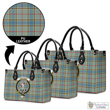 Balfour Blue Tartan Luxury Leather Handbags with Family Crest