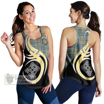 Balfour Blue Tartan Women's Racerback Tanks with Family Crest and Celtic Symbol Style