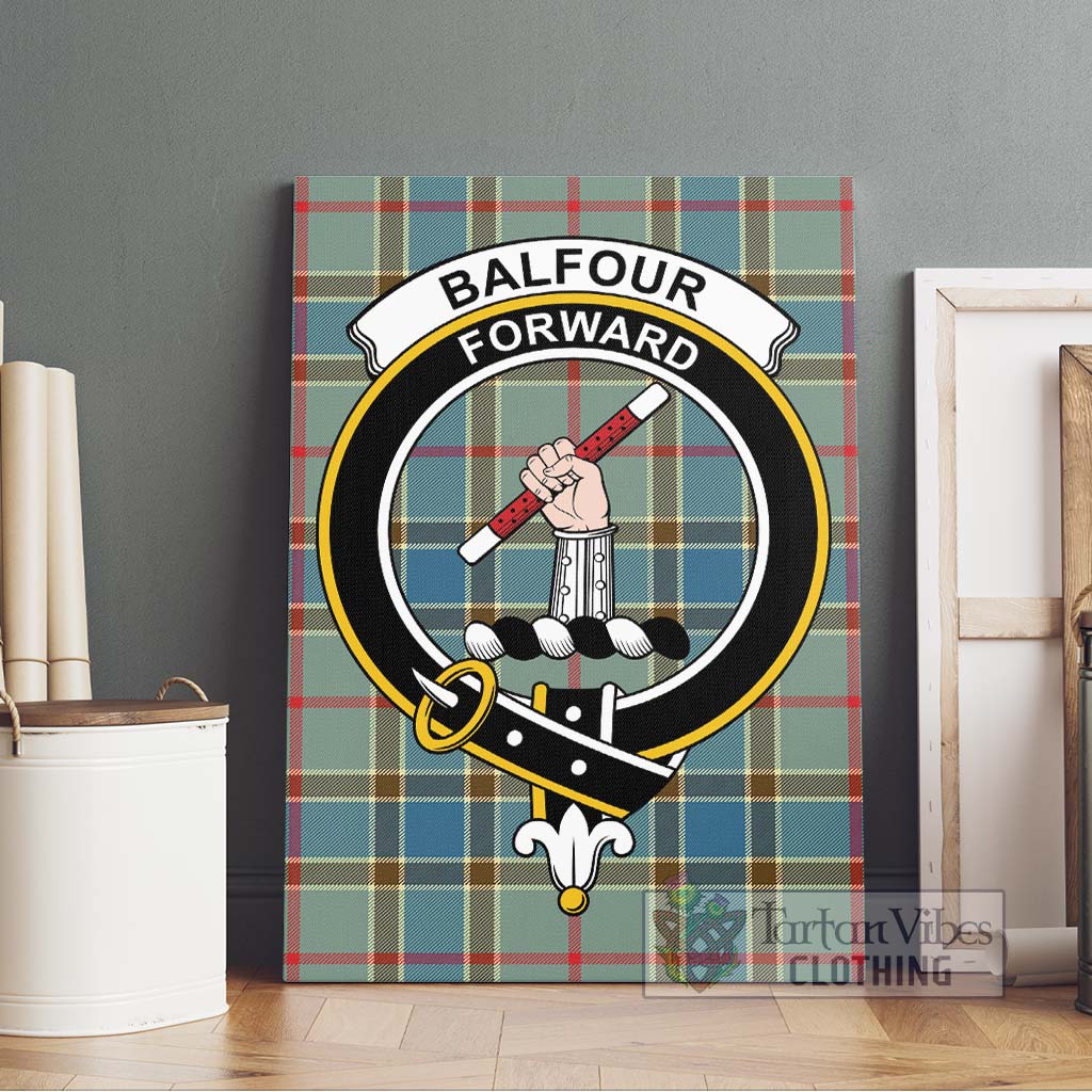 Tartan Vibes Clothing Balfour Blue Tartan Canvas Print Wall Art with Family Crest