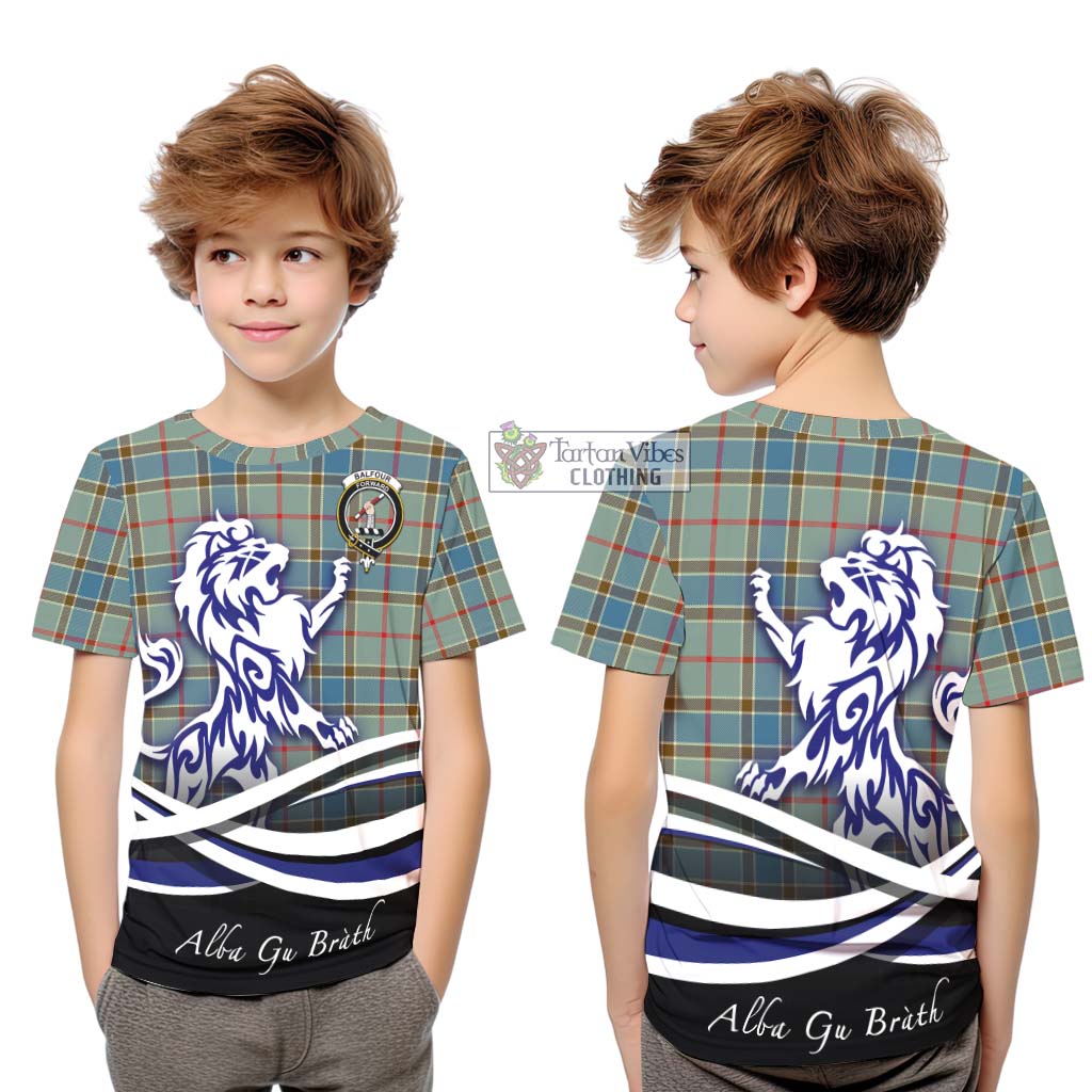 Tartan Vibes Clothing Balfour Blue Tartan Kid T-Shirt with Alba Gu Brath Regal Lion Emblem