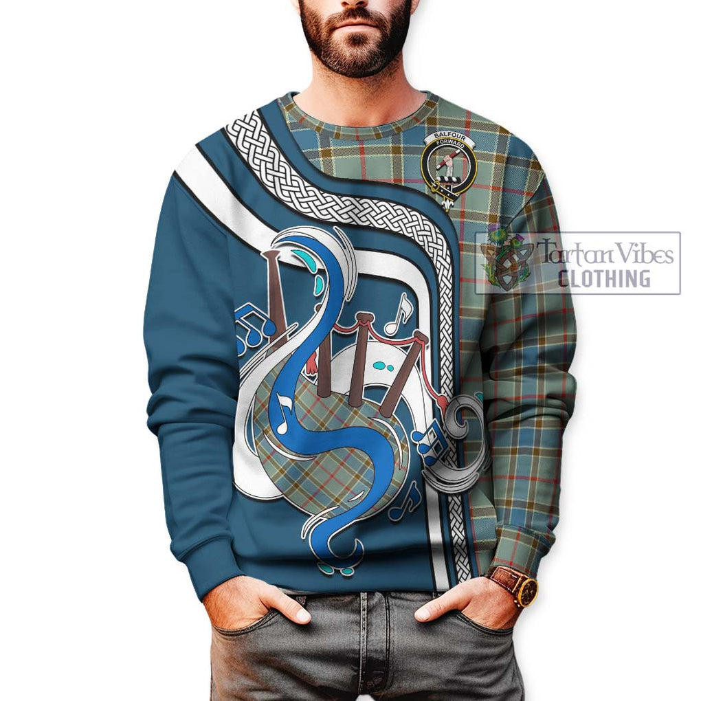 Balfour Blue Tartan Sweatshirt with Epic Bagpipe Style Unisex - Tartanvibesclothing Shop