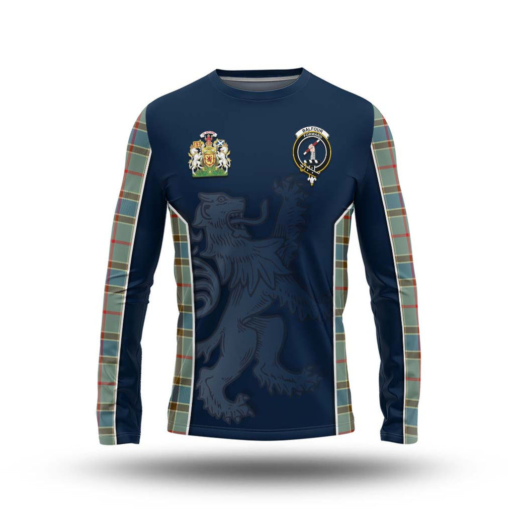 Balfour Blue Tartan Long Sleeve T-Shirt with Family Crest and Lion Rampant Vibes Sport Style Unisex - Tartan Vibes Clothing