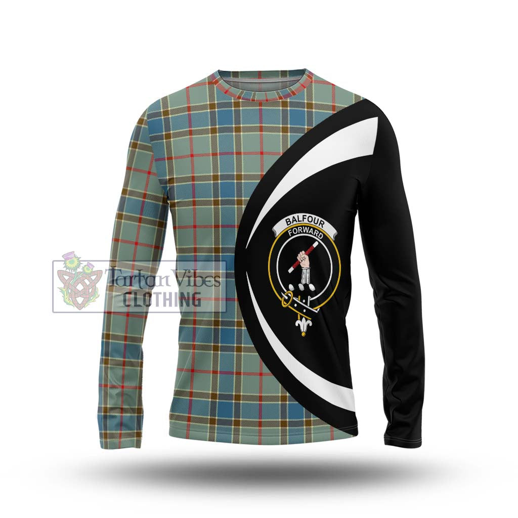 Balfour Blue Tartan Long Sleeve T-Shirt with Family Crest Circle Style Unisex - Tartan Vibes Clothing