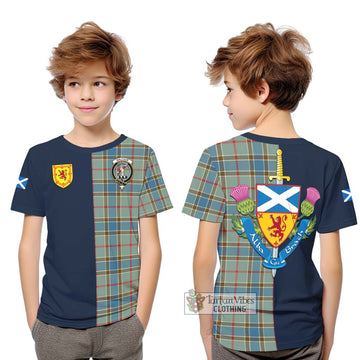 Balfour Blue Tartan Kid T-Shirt with Scottish Lion Royal Arm Half Style