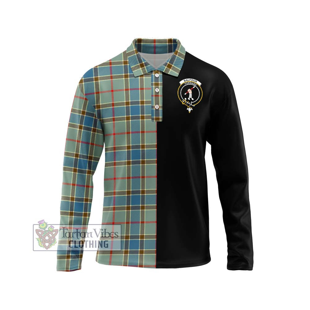 Balfour Blue Tartan Long Sleeve Polo Shirt with Family Crest and Half Of Me Style Unisex - Tartanvibesclothing Shop