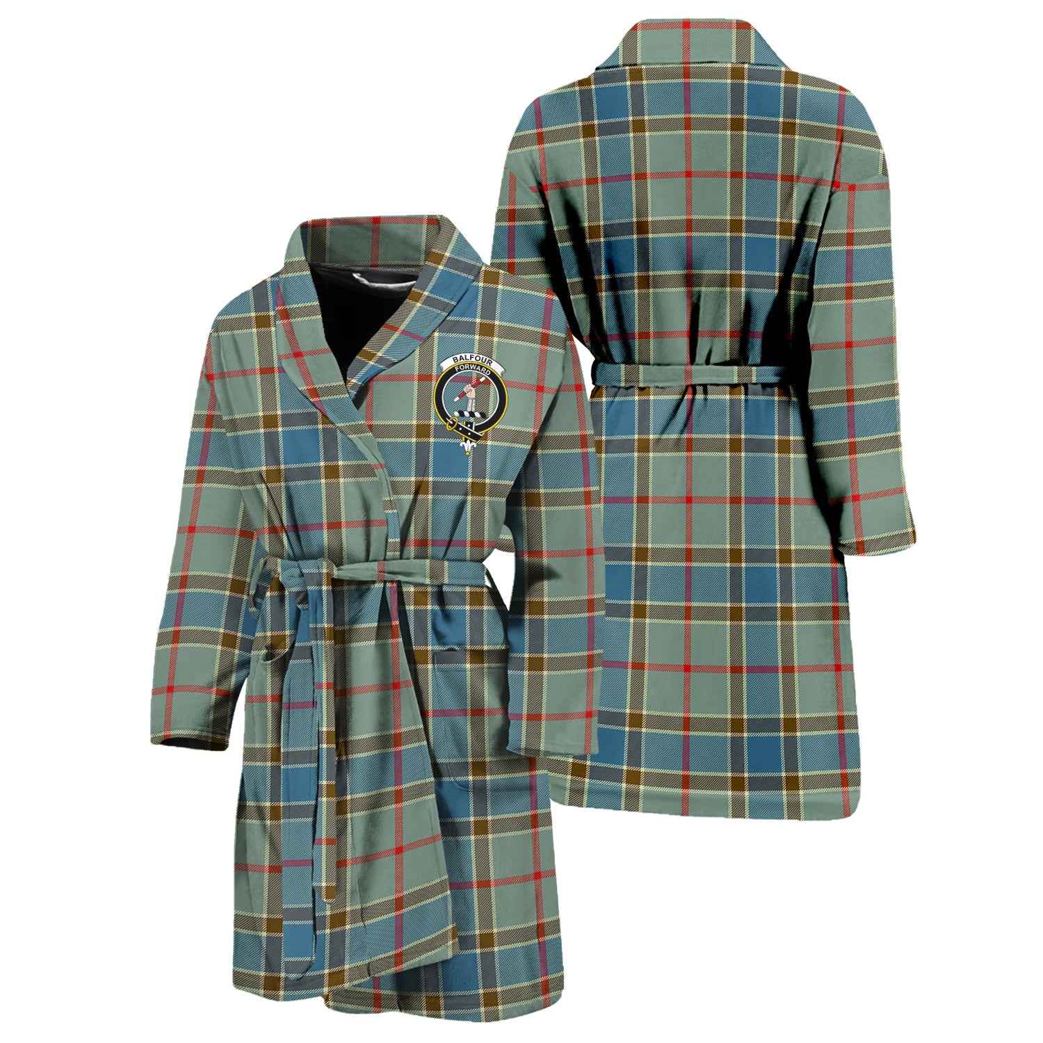 Balfour Blue Tartan Bathrobe with Family Crest Unisex S - Tartan Vibes Clothing