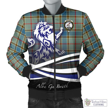 Balfour Blue Tartan Bomber Jacket with Alba Gu Brath Regal Lion Emblem