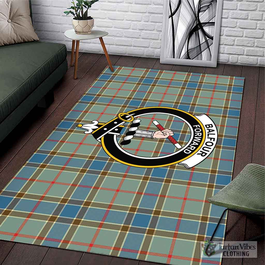 Tartan Vibes Clothing Balfour Blue Tartan Area Rug with Family Crest