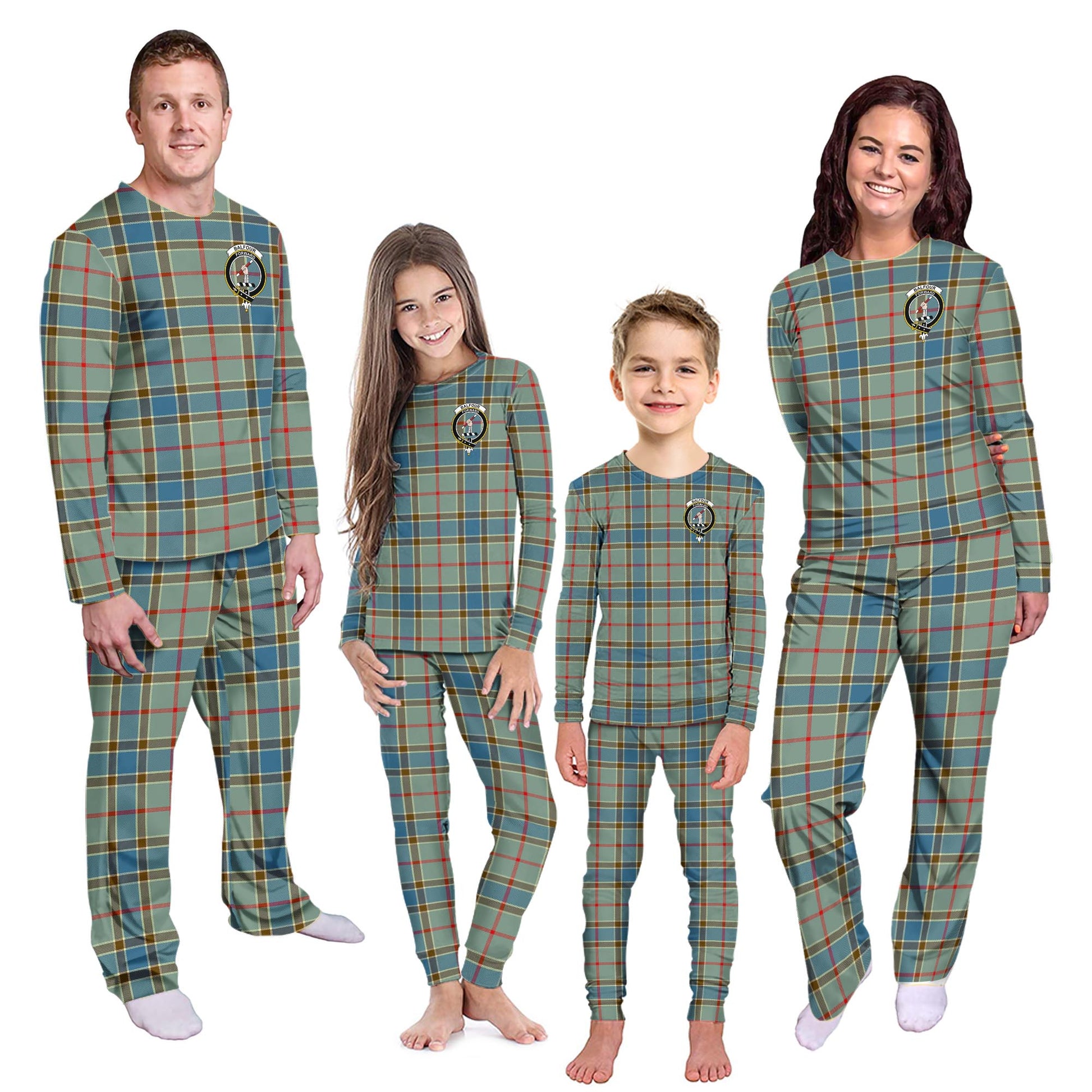Balfour Blue Tartan Pajamas Family Set with Family Crest - Tartanvibesclothing