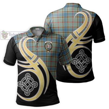 Balfour Blue Tartan Polo Shirt with Family Crest and Celtic Symbol Style