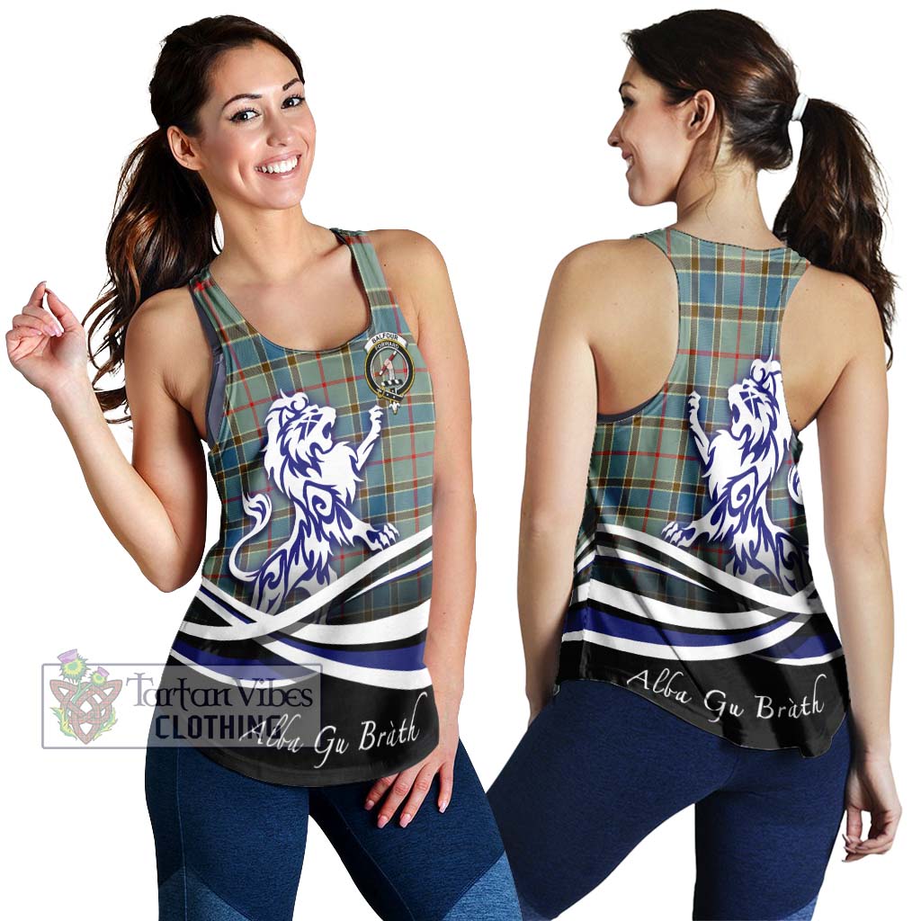 Tartan Vibes Clothing Balfour Blue Tartan Women's Racerback Tanks with Alba Gu Brath Regal Lion Emblem