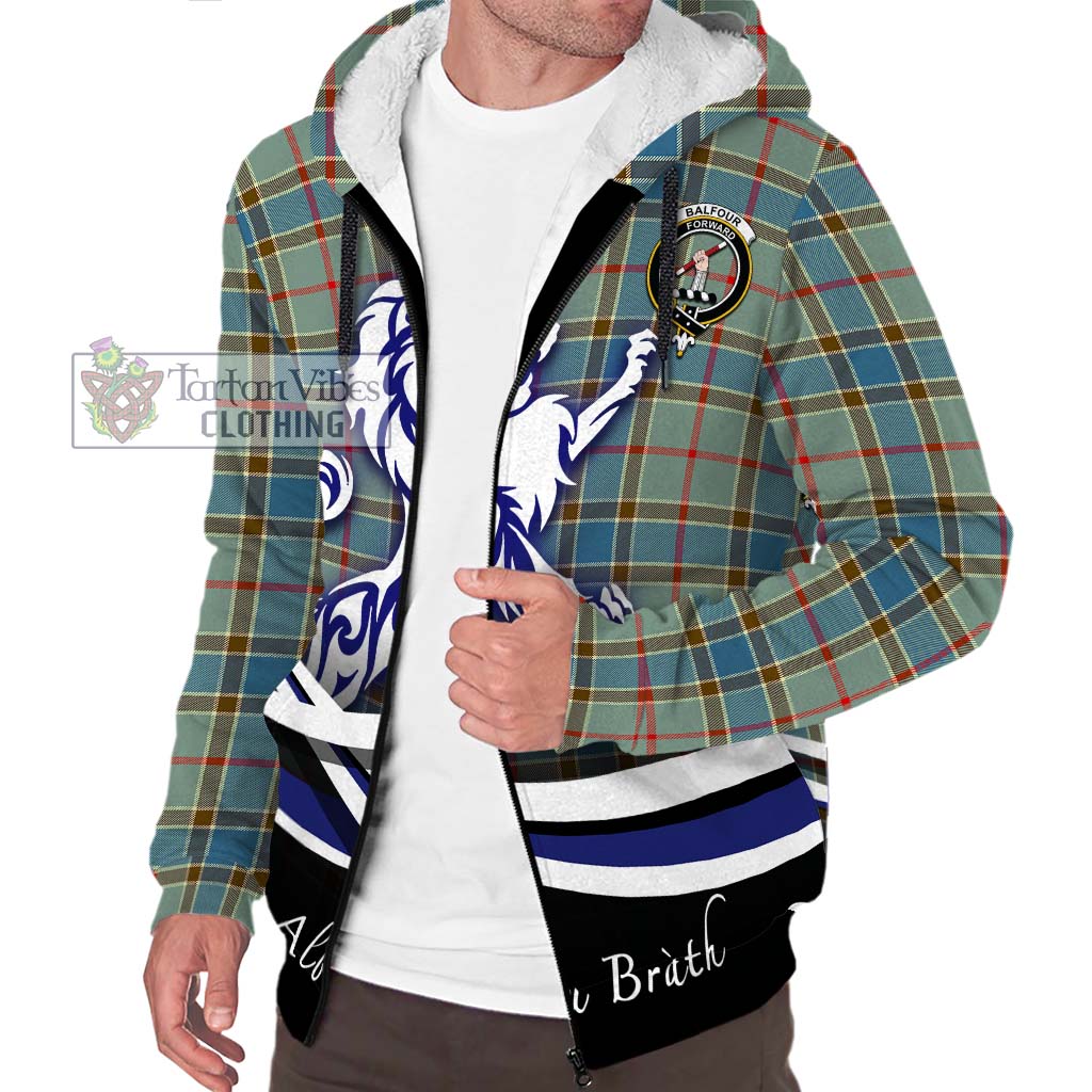 Tartan Vibes Clothing Balfour Blue Tartan Sherpa Hoodie with Alba Gu Brath Regal Lion Emblem