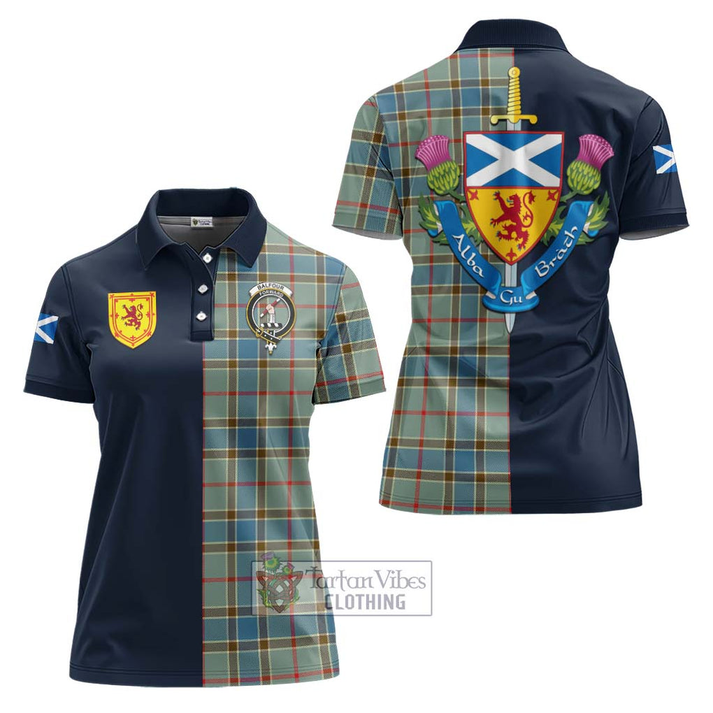 Tartan Vibes Clothing Balfour Blue Tartan Women's Polo Shirt with Scottish Lion Royal Arm Half Style