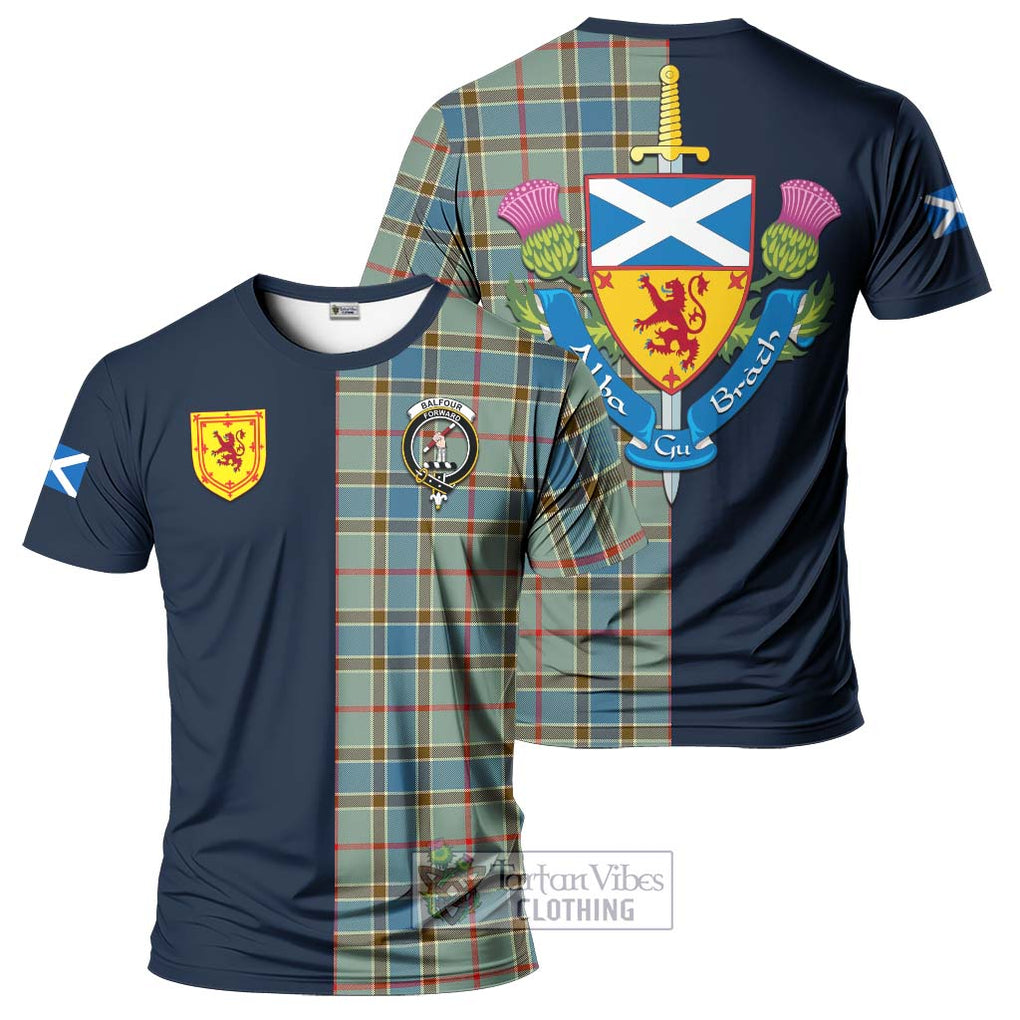 Tartan Vibes Clothing Balfour Blue Tartan T-Shirt Alba with Scottish Lion Royal Arm Half Style