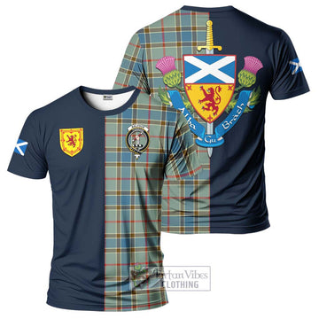 Balfour Blue Tartan T-Shirt Alba with Scottish Lion Royal Arm Half Style