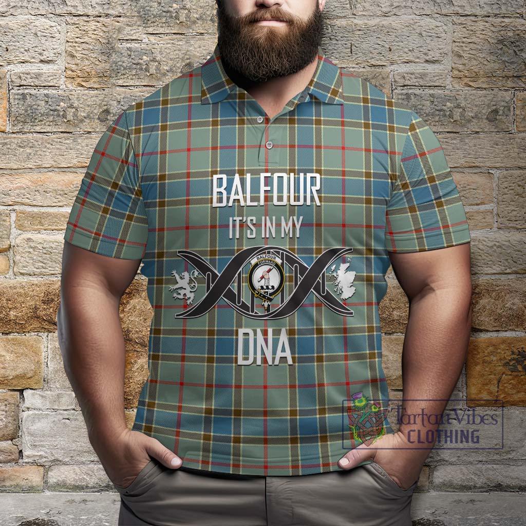 Tartan Vibes Clothing Balfour Blue Tartan Polo Shirt with Family Crest DNA In Me Style