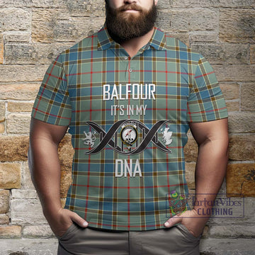 Balfour Blue Tartan Polo Shirt with Family Crest DNA In Me Style