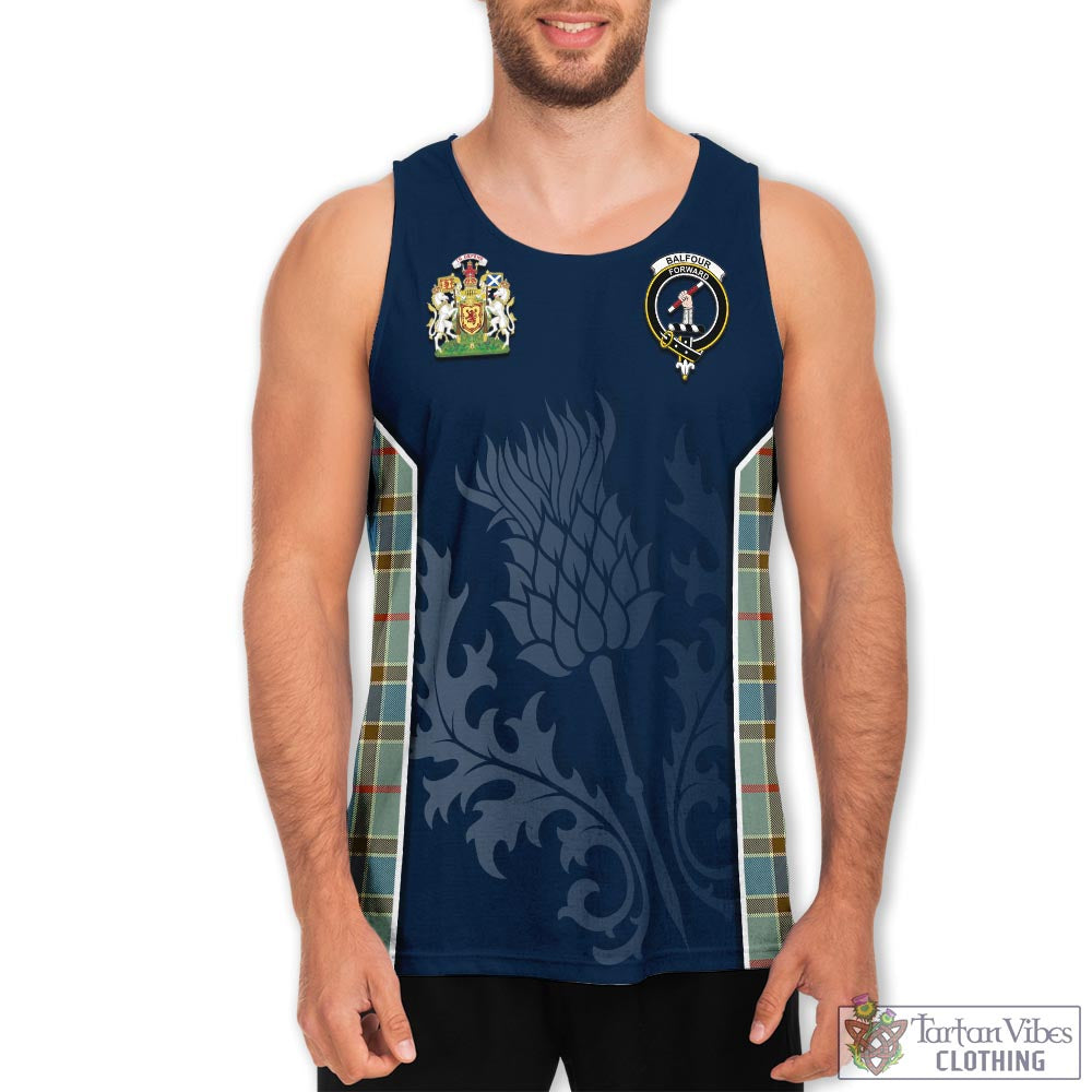 Tartan Vibes Clothing Balfour Blue Tartan Men's Tanks Top with Family Crest and Scottish Thistle Vibes Sport Style