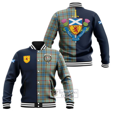 Balfour Blue Tartan Baseball Jacket with Scottish Lion Royal Arm Half Style