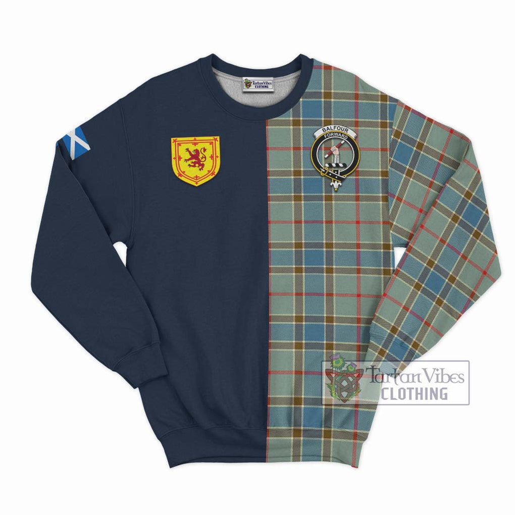 Tartan Vibes Clothing Balfour Blue Tartan Sweatshirt with Scottish Lion Royal Arm Half Style