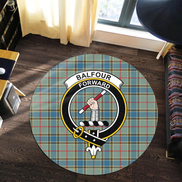 Balfour Blue Tartan Round Rug with Family Crest