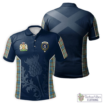 Balfour Blue Tartan Men's Polo Shirt with Family Crest and Scottish Thistle Vibes Sport Style