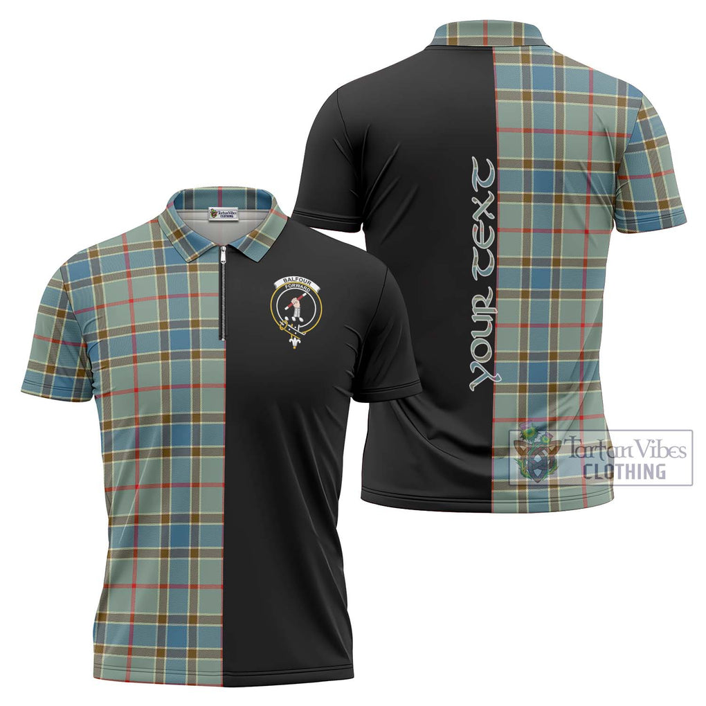 Balfour Blue Tartan Zipper Polo Shirt with Family Crest and Half Of Me Style Unisex - Tartanvibesclothing Shop