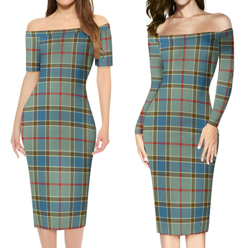 Balfour Blue Tartan Off Shoulder Lady Dress