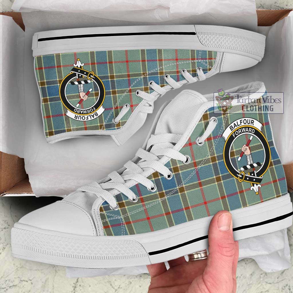 Tartan Vibes Clothing Balfour Blue Tartan High Top Shoes with Family Crest