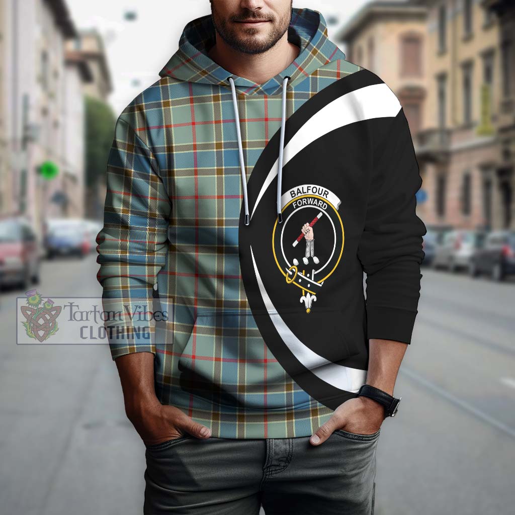 Tartan Vibes Clothing Balfour Blue Tartan Hoodie with Family Crest Circle Style