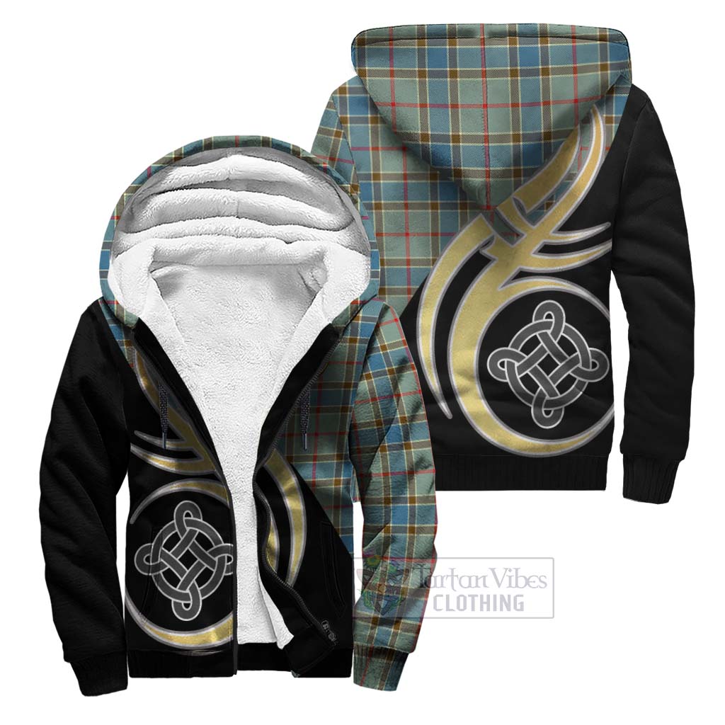 Balfour Blue Tartan Sherpa Hoodie with Family Crest and Celtic Symbol Style Unisex S - Tartan Vibes Clothing