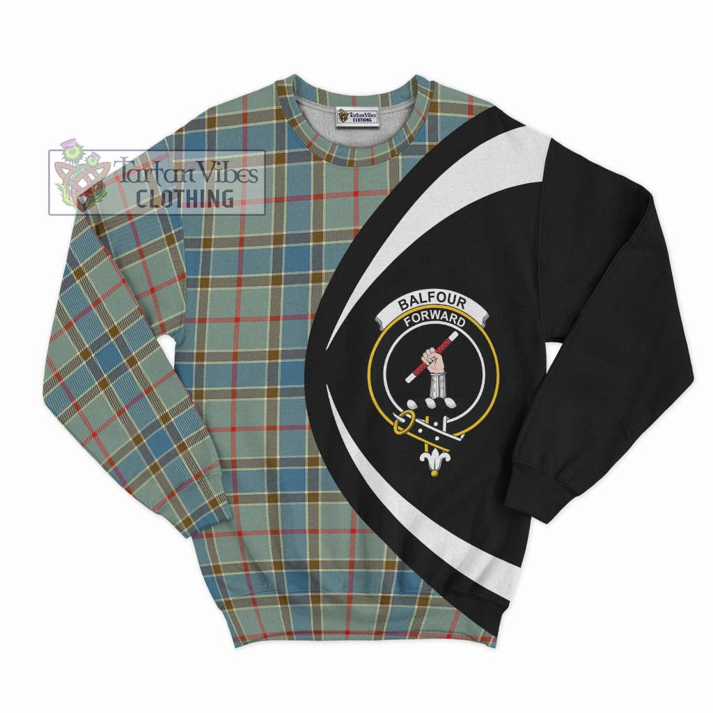 Balfour Blue Tartan Sweatshirt with Family Crest Circle Style Unisex - Tartan Vibes Clothing