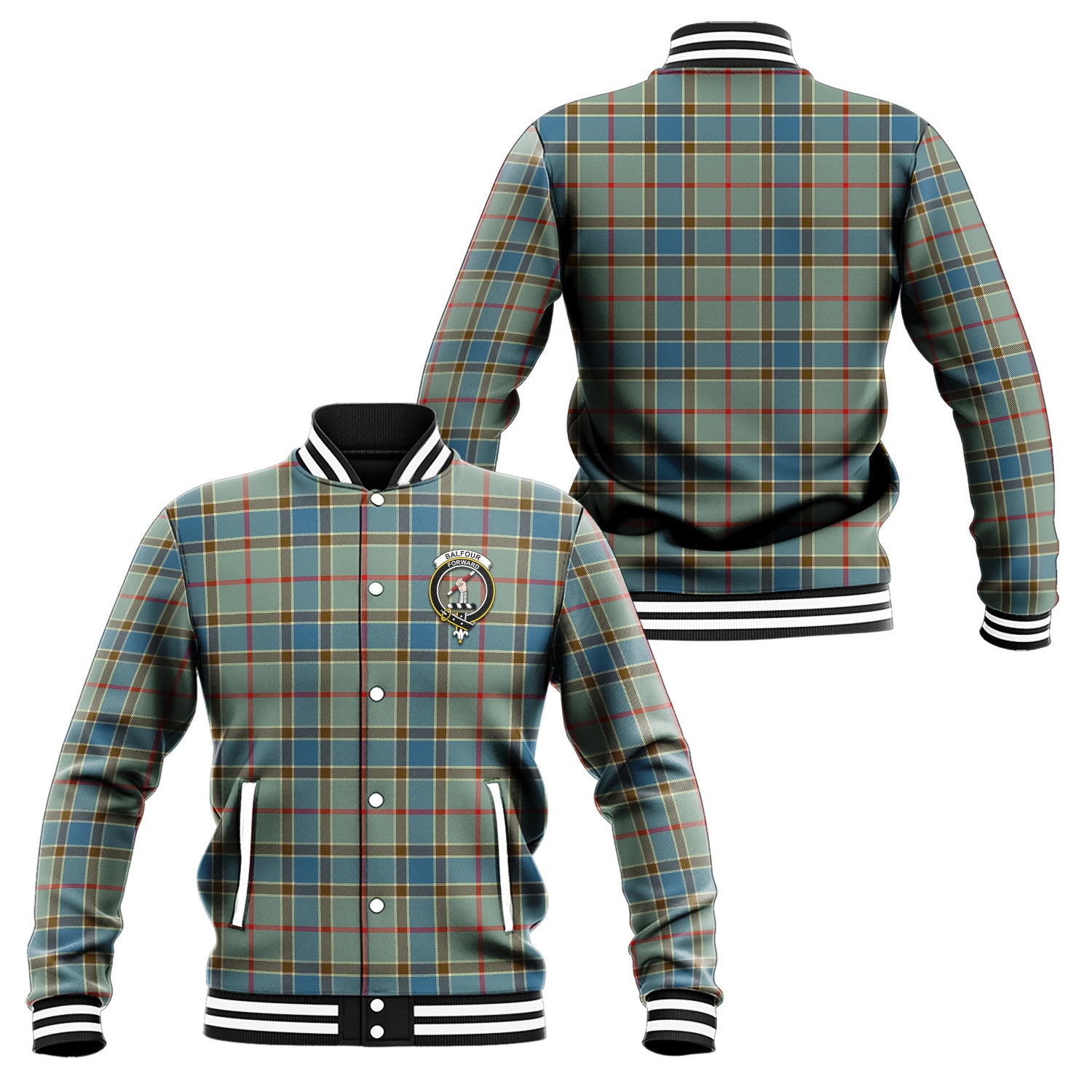 Balfour Blue Tartan Baseball Jacket with Family Crest Unisex - Tartan Vibes Clothing