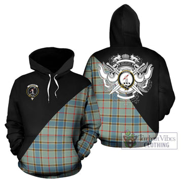 Balfour Blue Tartan Hoodie with Family Crest and Military Logo Style