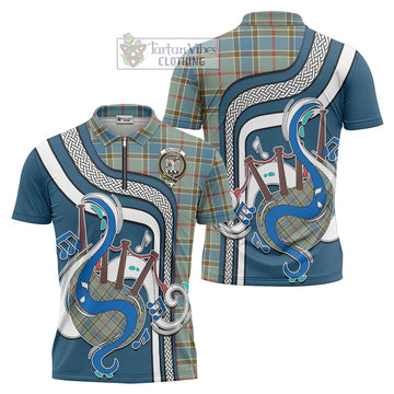 Balfour Blue Tartan Zipper Polo Shirt with Epic Bagpipe Style