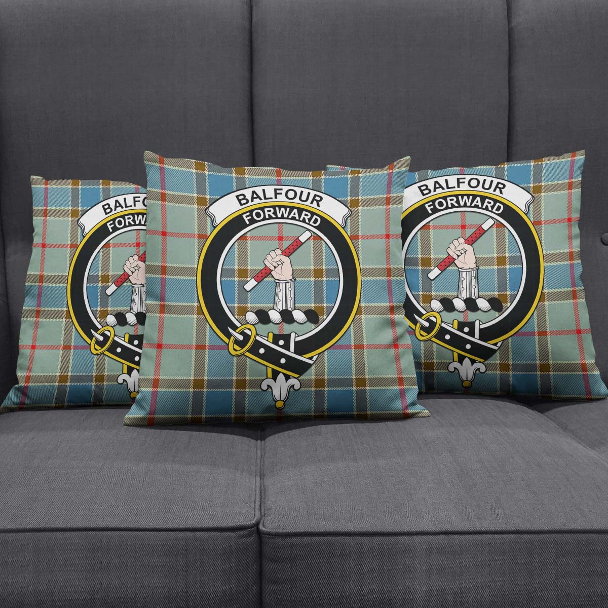 Balfour Blue Tartan Pillow Cover with Family Crest Square Pillow Cover - Tartanvibesclothing