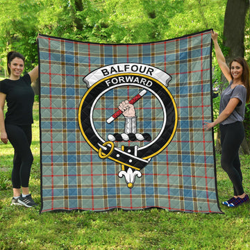 Balfour Blue Tartan Quilt with Family Crest