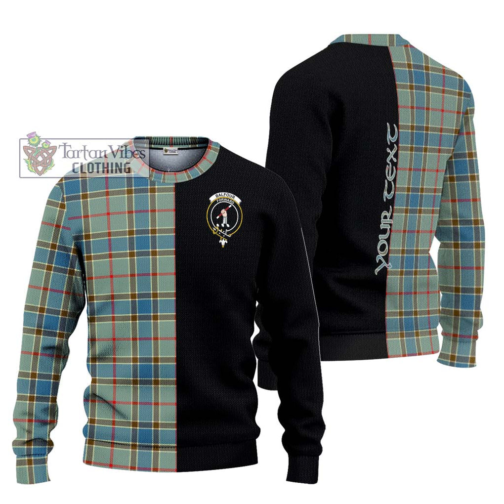 Balfour Blue Tartan Knitted Sweater with Family Crest and Half Of Me Style Unisex - Tartanvibesclothing Shop