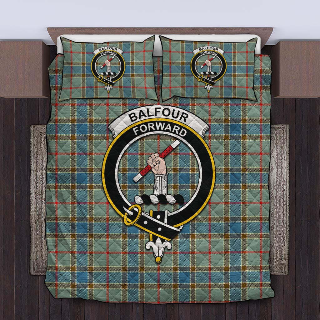 Balfour Blue Tartan Quilt Bed Set with Family Crest Twin - Tartanvibesclothing
