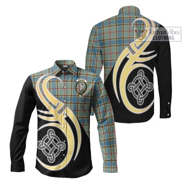 Balfour Blue Tartan Long Sleeve Button Shirt with Family Crest and Celtic Symbol Style