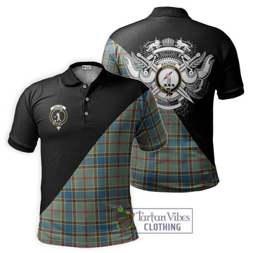 Balfour Blue Tartan Polo Shirt with Family Crest and Military Logo Style