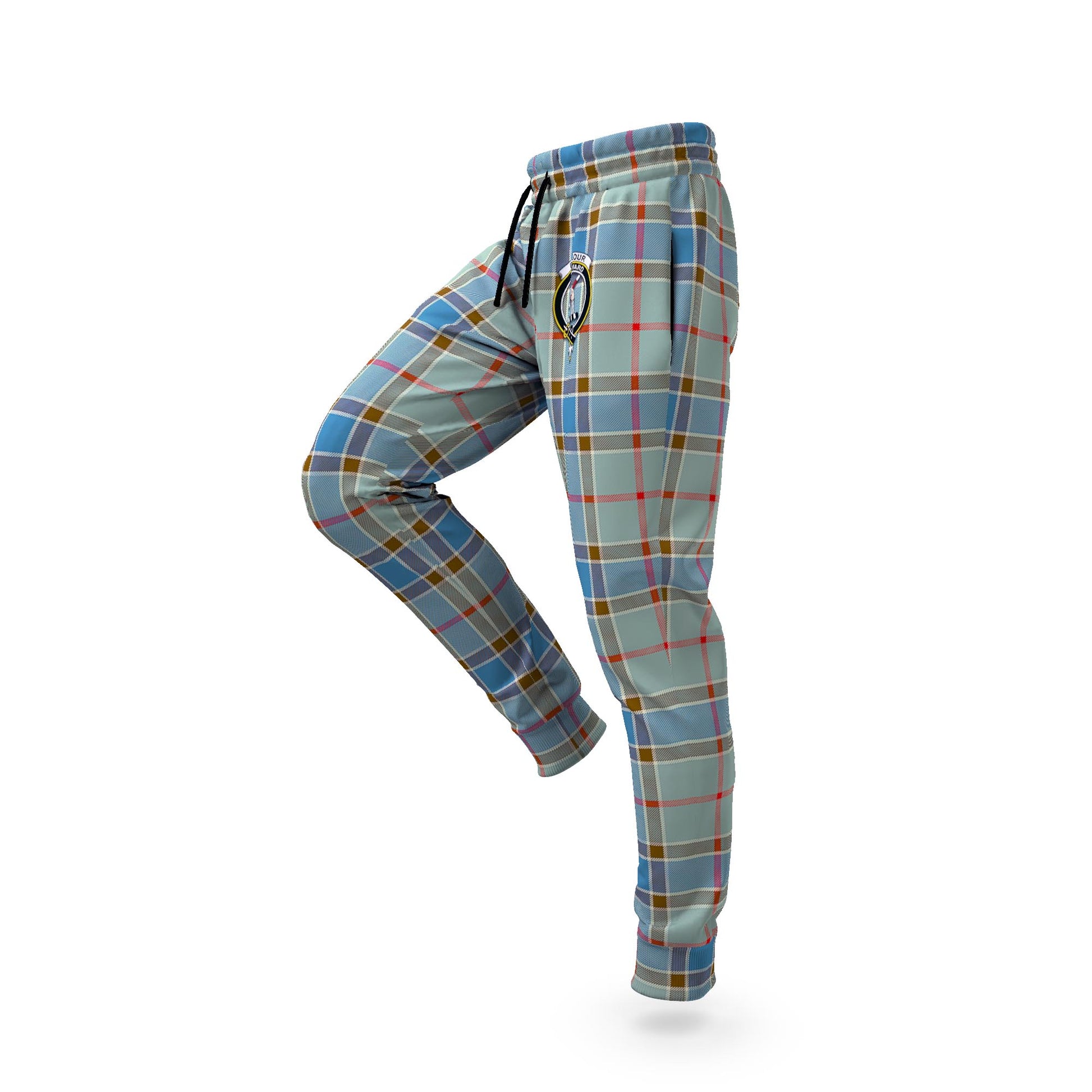 Balfour Blue Tartan Joggers Pants with Family Crest S - Tartanvibesclothing