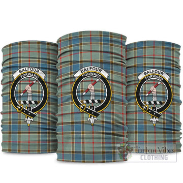 Balfour Blue Tartan Neck Gaiters, Tartan Bandanas, Tartan Head Band with Family Crest