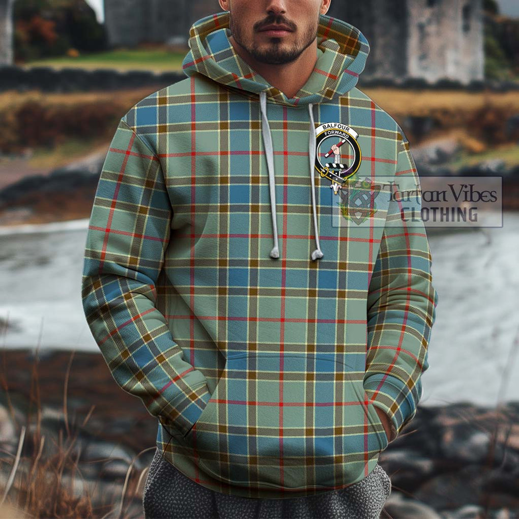 Balfour Blue Tartan Cotton Hoodie with Family Crest Pullover Hoodie XS - Tartan Vibes Clothing