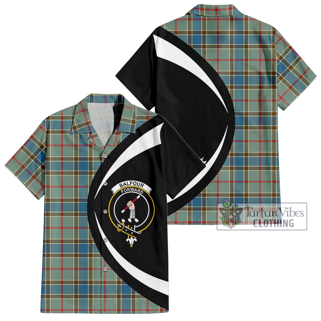 Tartan Vibes Clothing Balfour Blue Tartan Short Sleeve Button Up with Family Crest Circle Style